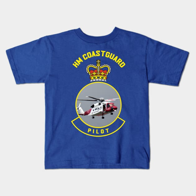 Pilot - HM Coastguard rescue Sikorsky S-92 helicopter based on coastguard insignia Kids T-Shirt by AJ techDesigns